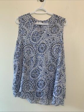 Sleeveless Blue Mosaic Print Tunic Top